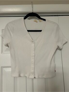 Levi's 90s White Ribbed Button-Front Short Sleeve Top